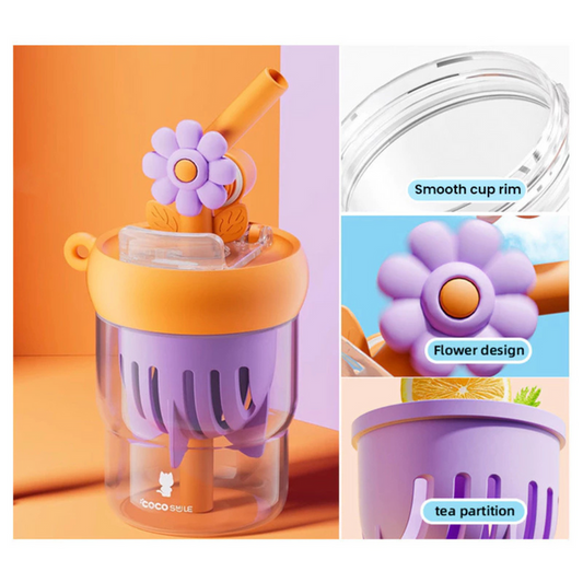 Flower Water Cup With Straw - 550ML