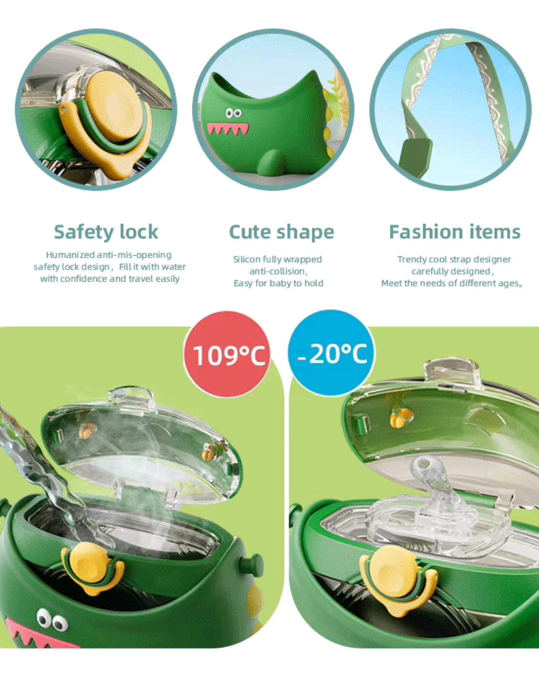 Dinosaur Straw Round Bottle