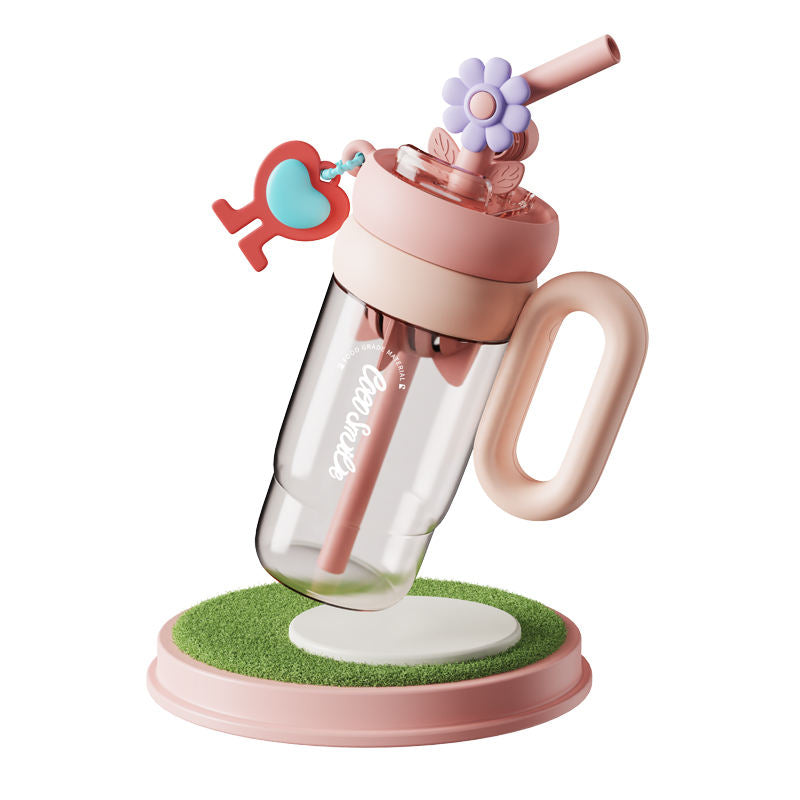 Flower water cup with straw