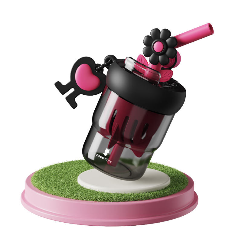 Flower Water Cup With Straw - 550ML