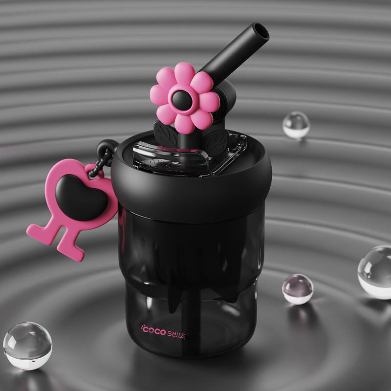 Flower Water Cup With Straw - 550ML