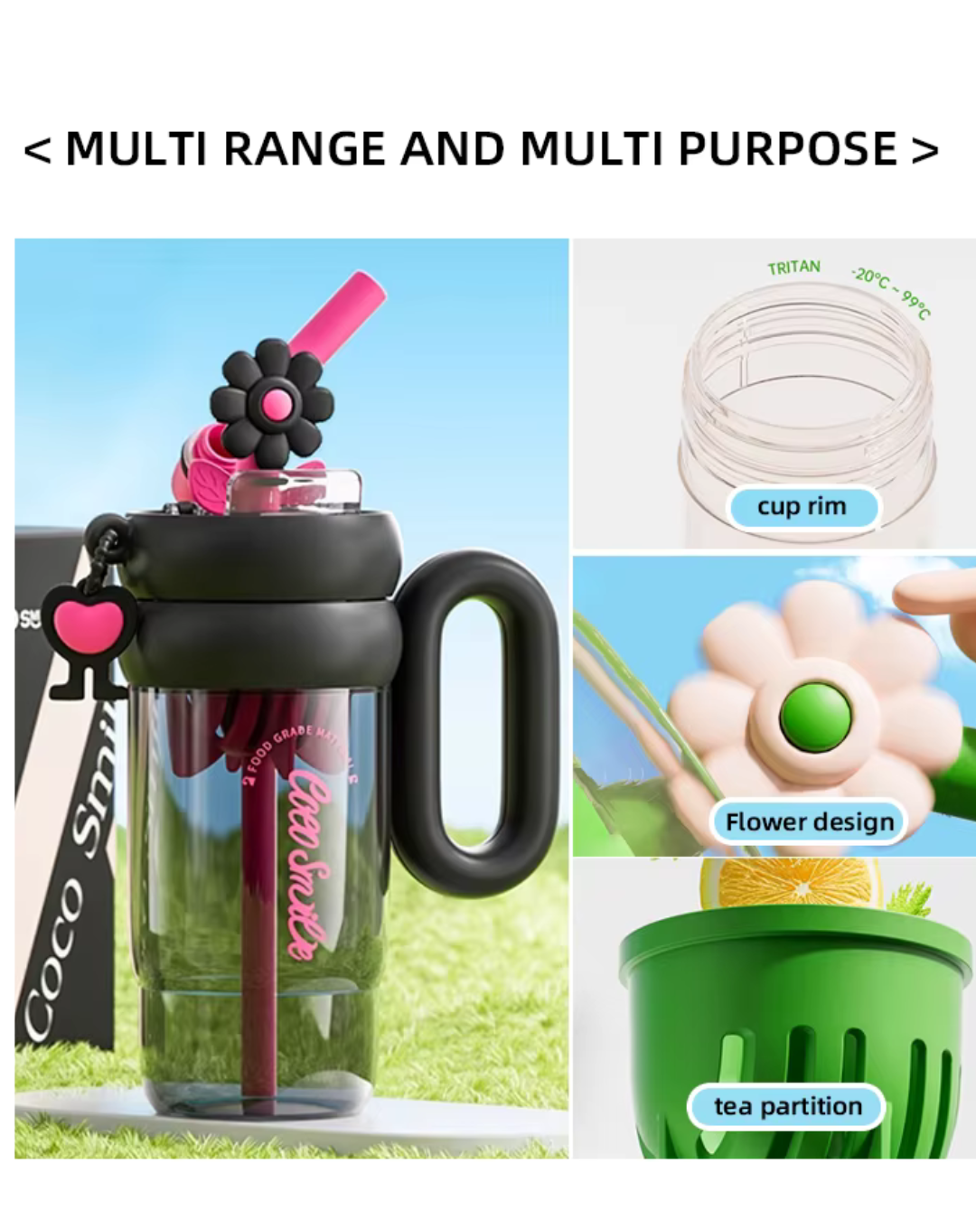 Flower water cup with straw