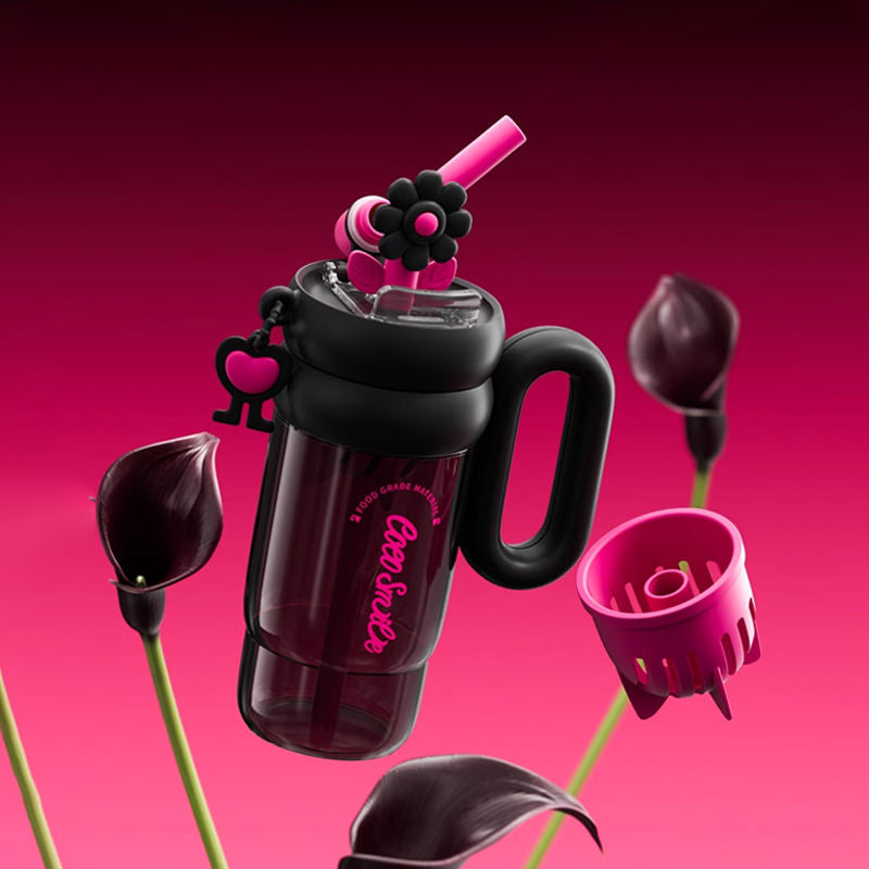 Flower water cup with straw