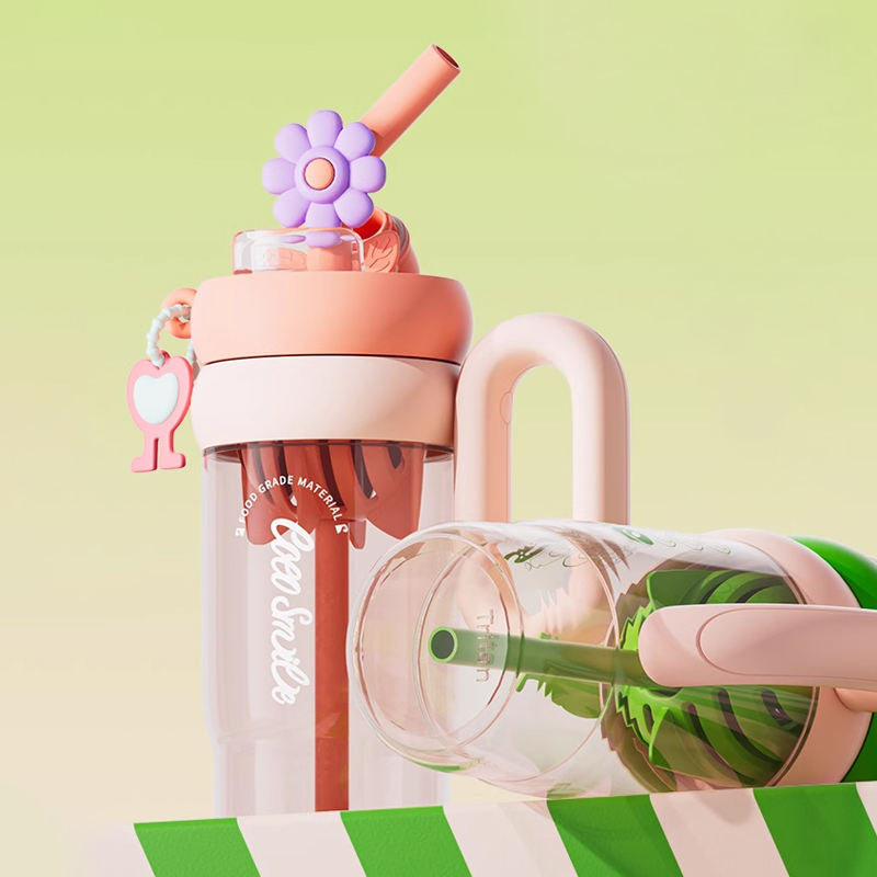 Flower water cup with straw