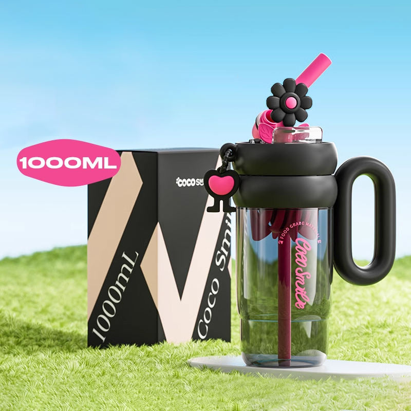 Flower water cup with straw