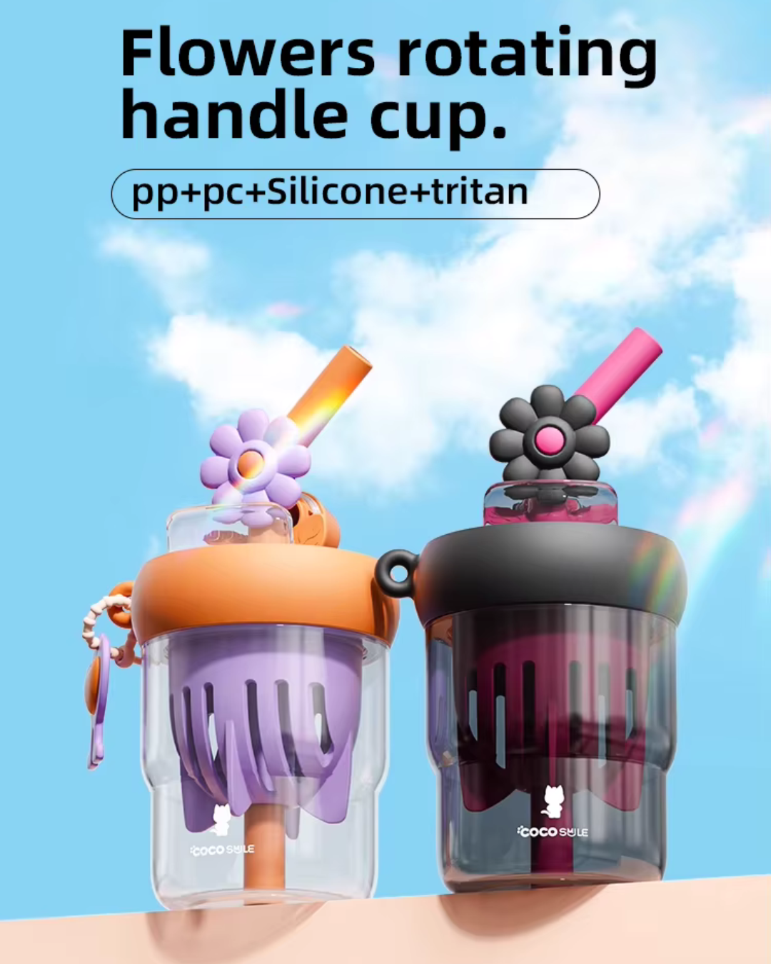 Flower Water Cup With Straw - 550ML