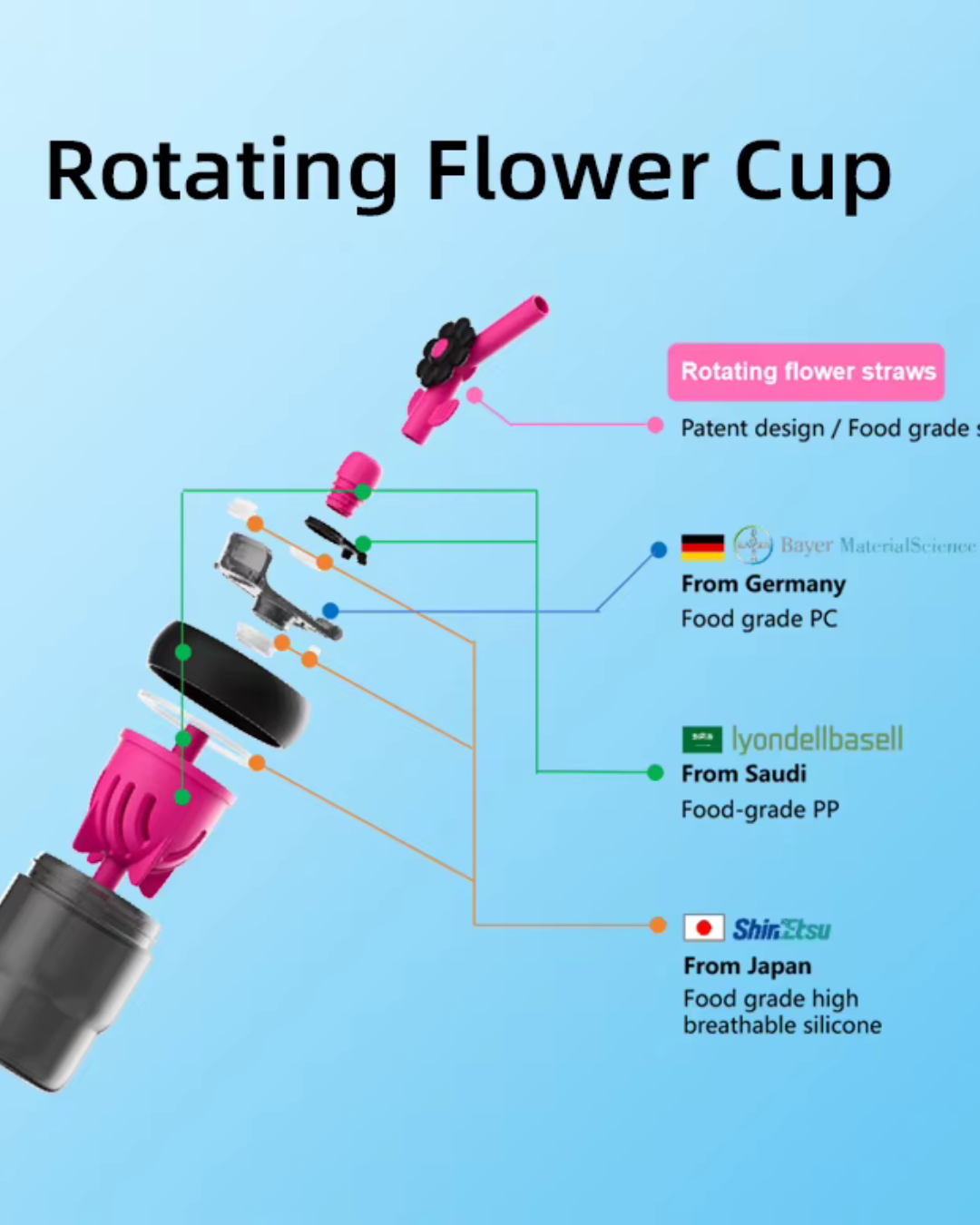 Flower Water Cup With Straw - 550ML