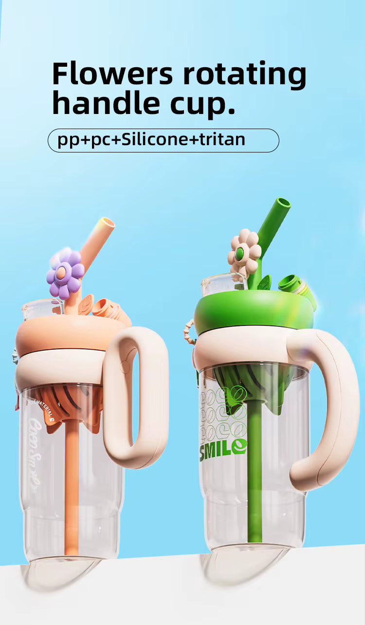 Flower water cup with straw