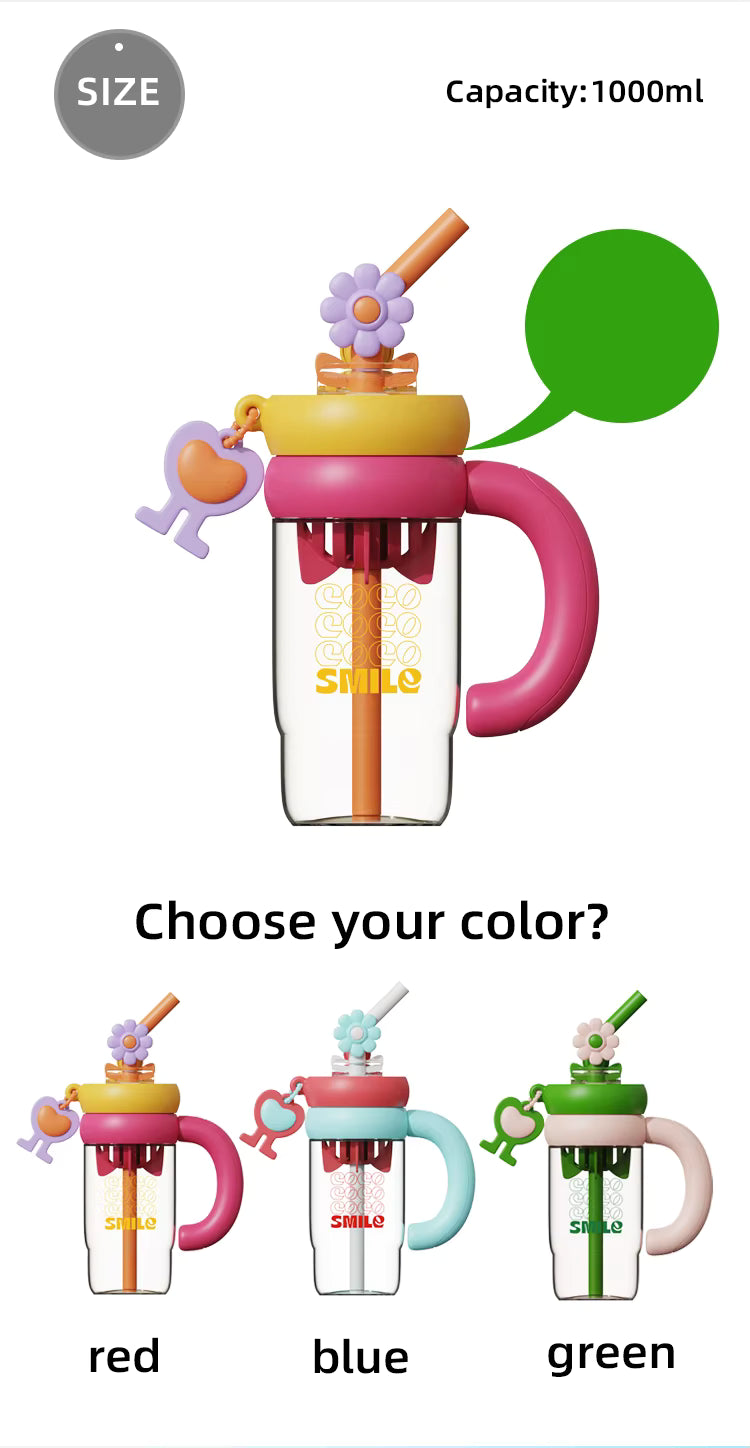 Flower water cup with straw