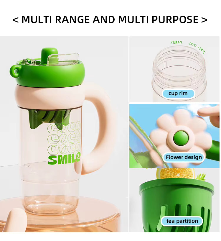 Flower water cup with straw